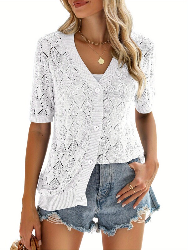 F 14203 Crochet V-Neck Cardigan