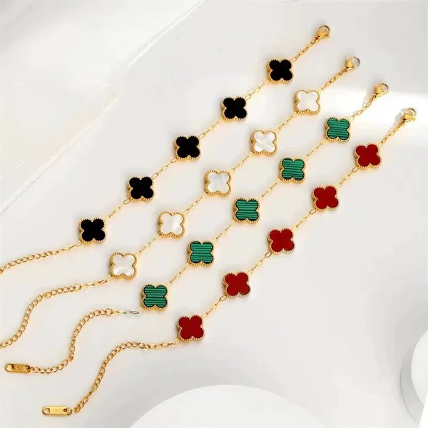 Cross-Border Hot-Selling Lucky Four-Leaf Clover Bracelet 18K Gold Double-Sided Ol Mother-Of-Pearl European and American Fashion New Style Versatile and Elegant