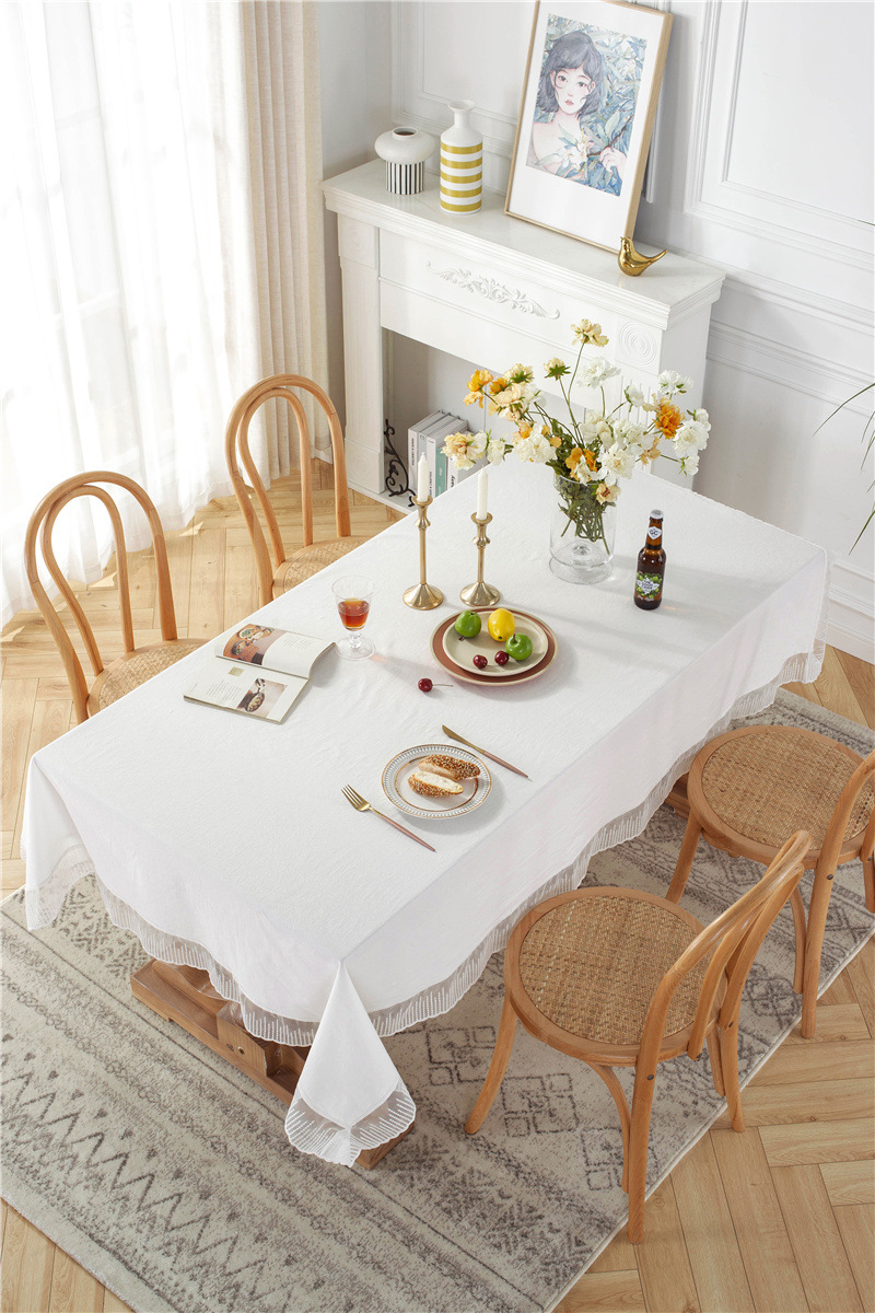 Romantic Solid Colour Washed Cotton Lace Tablecloth For Dining_voghion.com