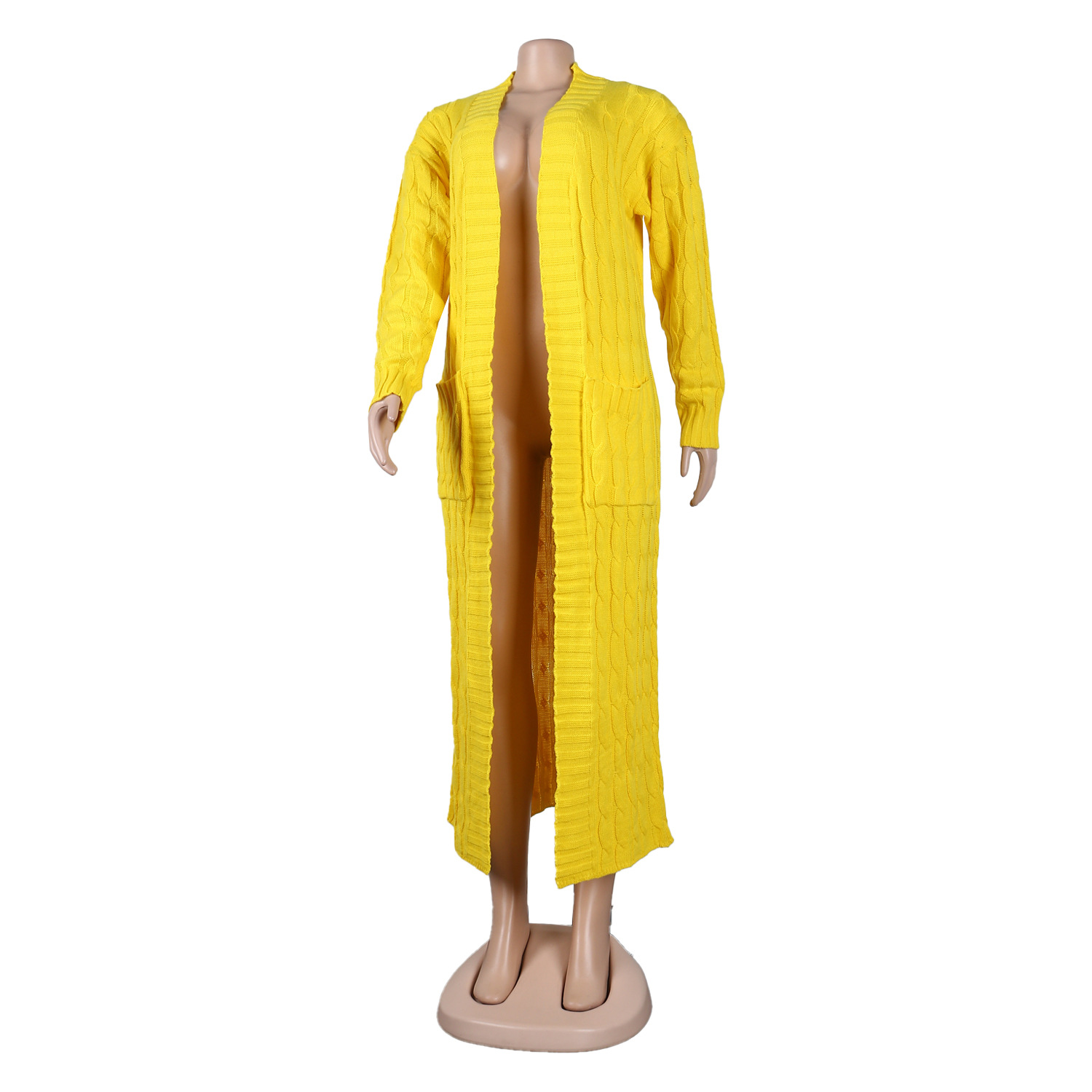 Damen Strickjacke Lang Aus Grobstrick In Unifarben Wintermantel_voghion.com