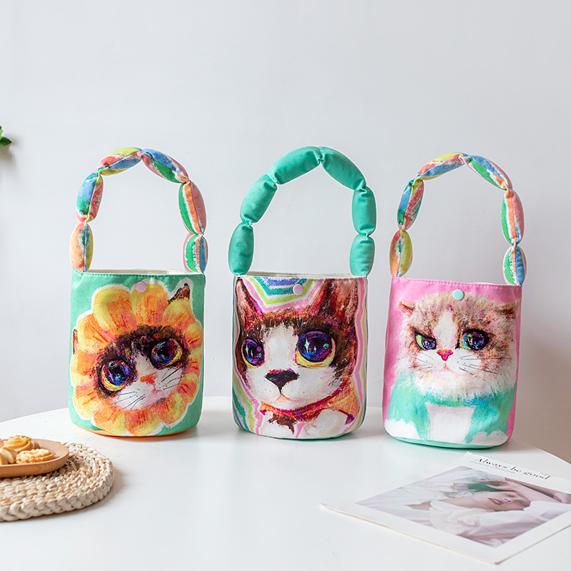 Bucket Bag Women's Armpit Bag Environmentally Friendly Printed Cotton-filled Cute Student Shoulder Handbag Small Cloth Bag