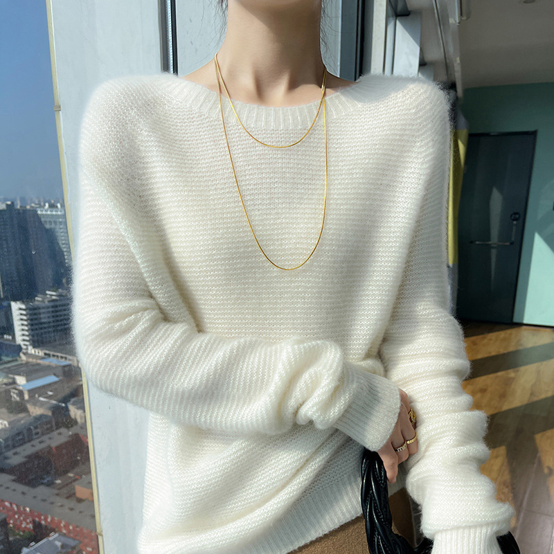 First-Line Ready-To-Wear 77 Cashmere 23 Mulberry Silk Round Neck Knitwear Women's Thickeneded Pullover Pure Color Loose Large Size Knitwear