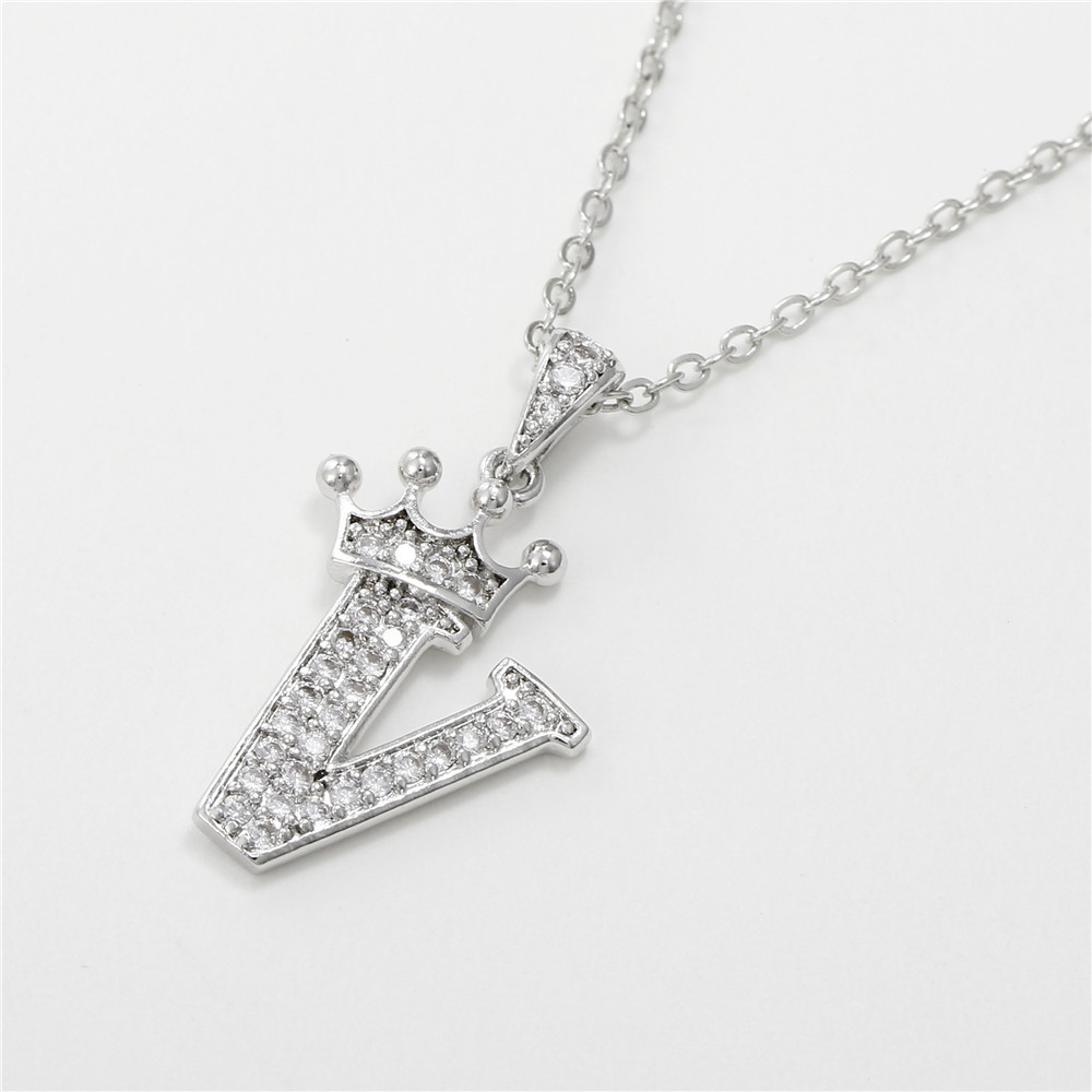 Fashion Micro-inlaid Zircon Crown English Letter Necklace Platinum Necklace Wholesale Nihaojewelry