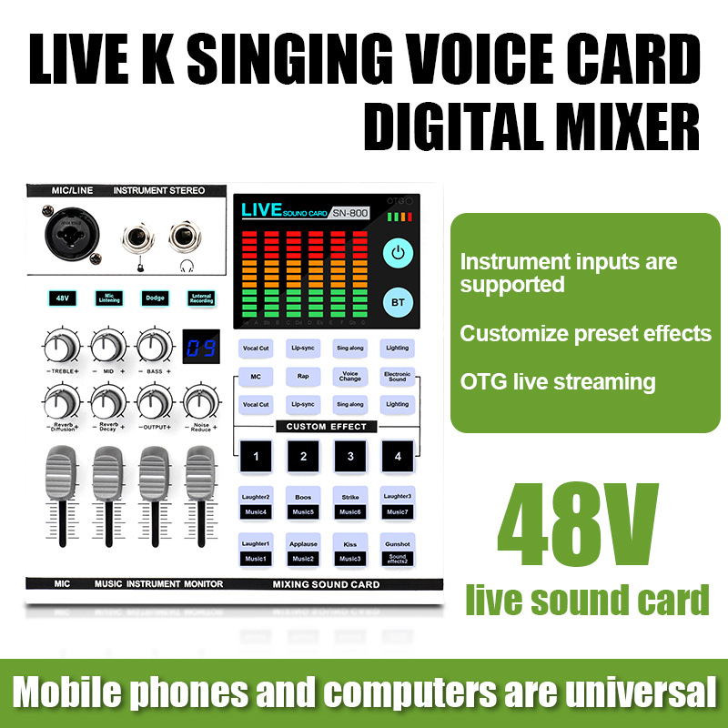 Snqisy/Senqi Sn800 Mixer Live Broadcast Sound Card Recording Singing Mobile Phone Computer Karaoke Cross-Border Export