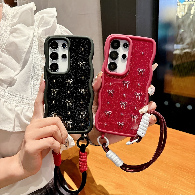 滴胶蝴蝶结适用三星S25ULTRA手机壳S24Plus挂绳A55波浪纹软壳跨境|undefined