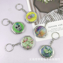 圆形金属相框钥匙扣 可放照片镜子钥匙扣 DIY影楼礼品耗材