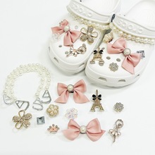 跨境热销批发洞洞鞋鞋扣配饰链条粉色蝴蝶结可拆卸ins鞋花装饰品