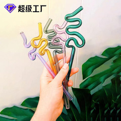 Creative artistic shaped glass straw with colorful irregular design, high temperature resistant, suitable for pregnant women and children, funny twisted and curved straw
