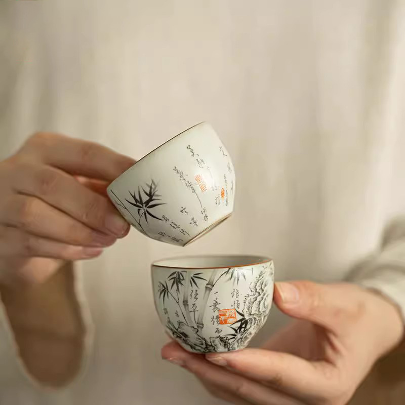陶瓷墨竹提梁壶家用烧水壶泡茶器功夫茶具泡茶壶茶杯防烫手泡茶器