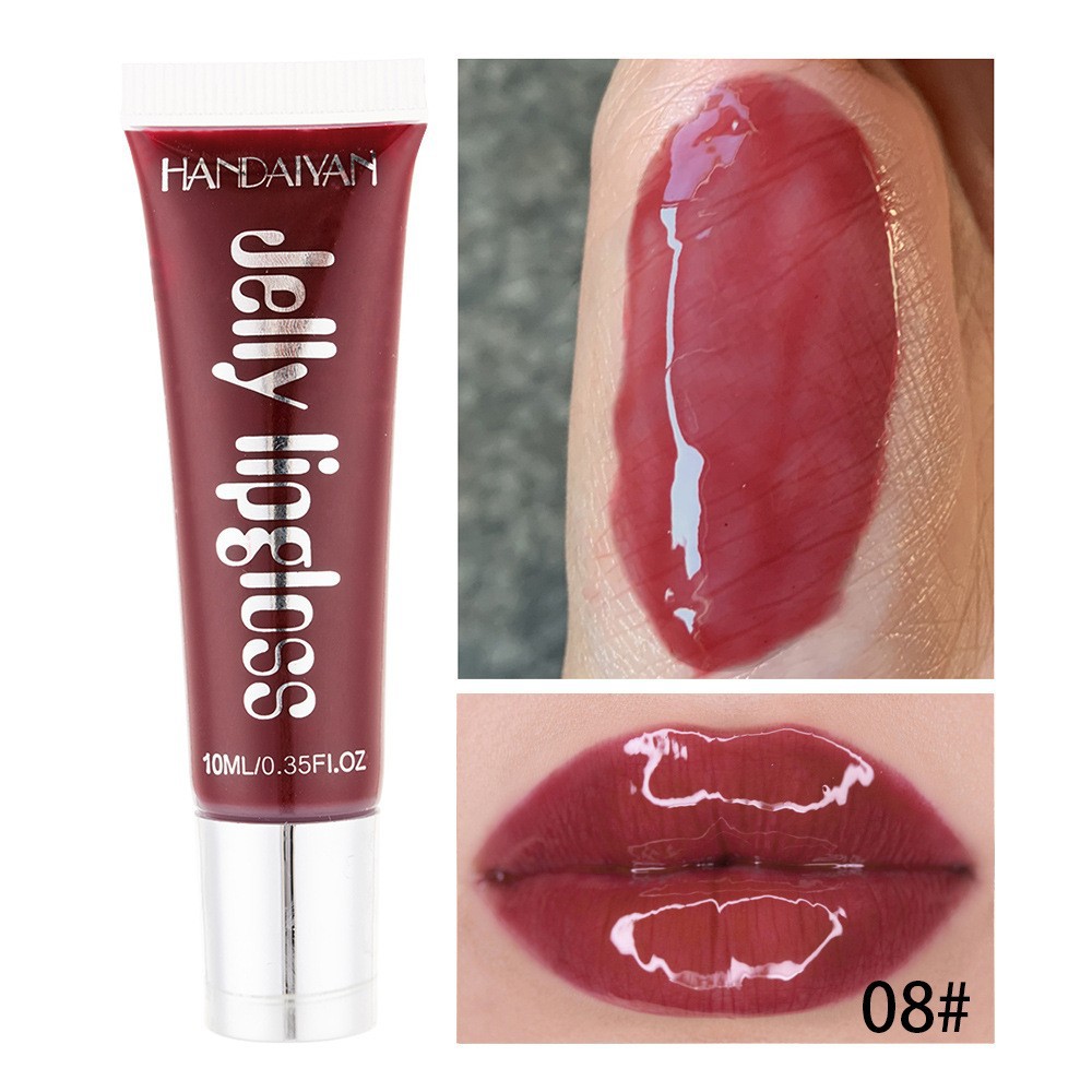 Venta caliente transfronteriza HANDAIYAN espejo de vidrio hidratante brillo de labios color caramelo jalea brillo de labios Doodle labio esmalte de labios aceite