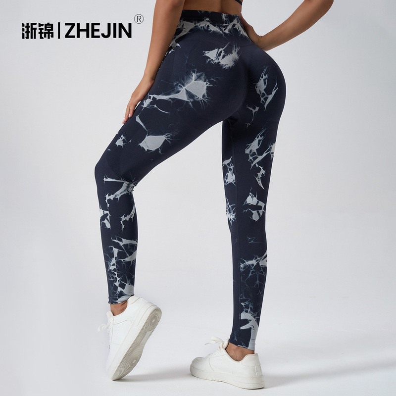 [Sample Style] Cross-Border European and American Seamless Yoga Pants for Women, High-Waisted, Hip-Lifting, Tie-Dye Yoga Fitness Pants