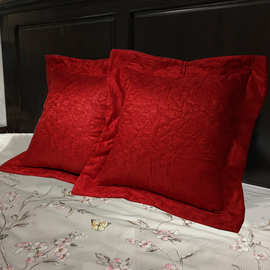 婚庆大红60x60床头靠垫套全棉贡缎夹棉大靠背垫抱枕套沙发靠枕套