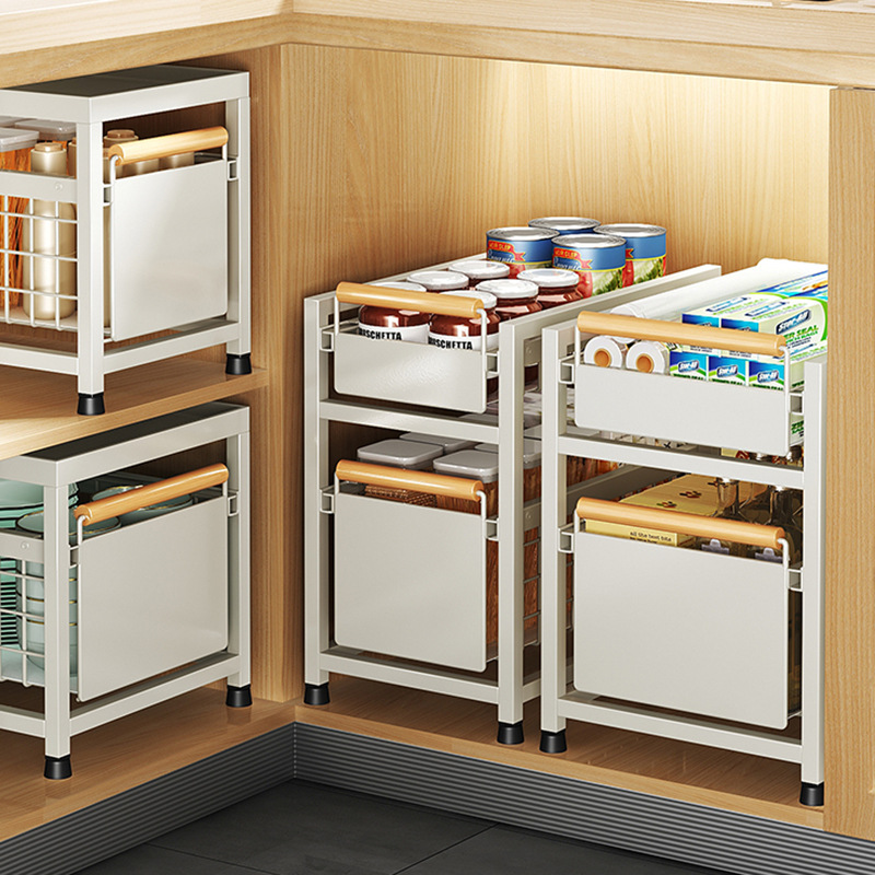 Estante de almacenamiento del Gabinete estante de almacenamiento del fregadero de la cocina multifuncional tazón plato condimento almacenamiento extraíble organizador en capas rack