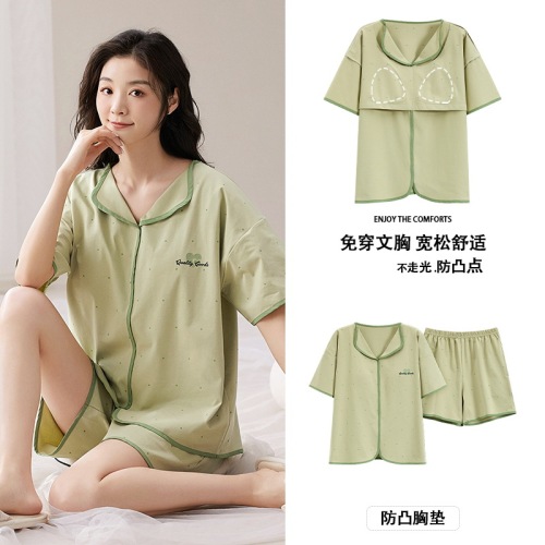 New pajamas for women summer short-sleeved shorts pullover small lapel suit students sweet and cute simple casual home wear