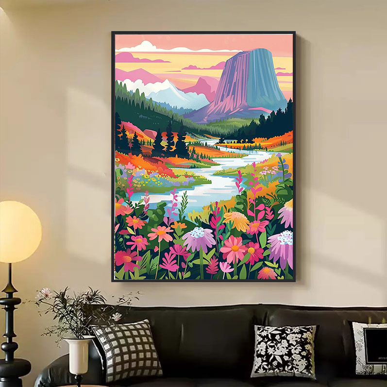 Paisaje transfronterizo de flores de ensueño llenas de diamantes DIY pintadas a mano Magic cuadrado conjunto de pegatinas de diamantes