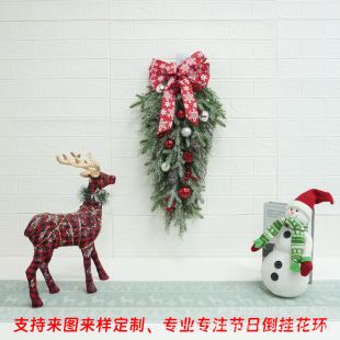 New Christmas Bow Garland Christmas Ball Christmas Pine Needle Christmas Window Door Hanging Decoration Upside down Garland