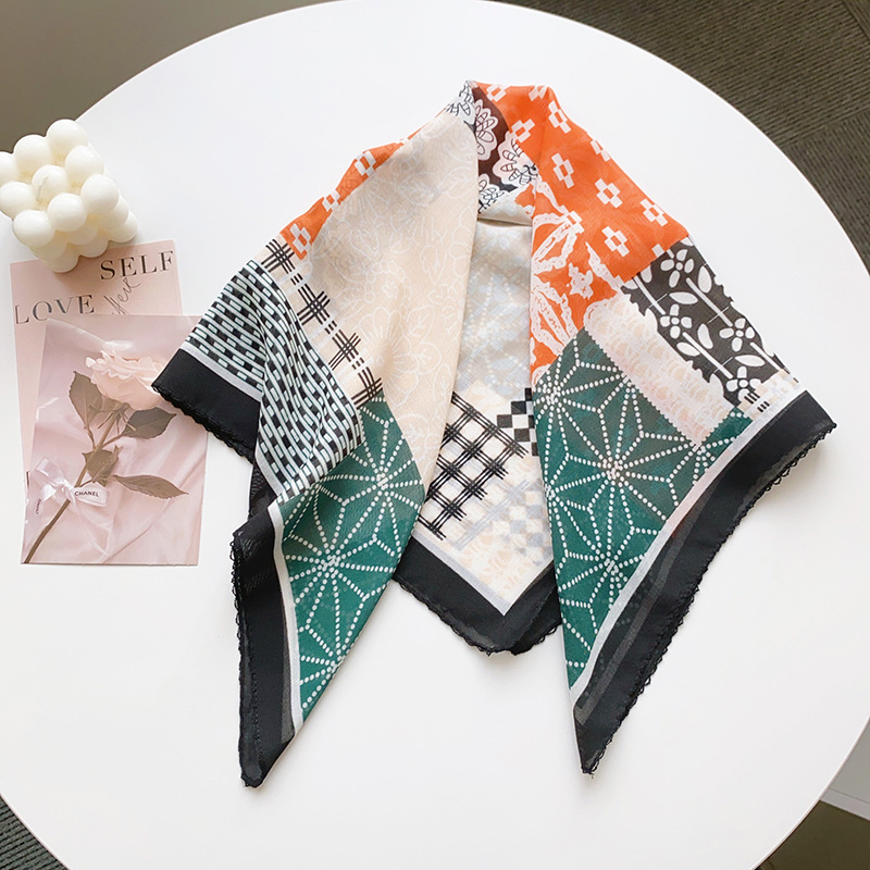 Toalla cuadrada fina de algodón y lino, fresca y transpirable, bufanda de seda pequeña con decoración literaria suave para mujer, bufanda de verano, bufanda pequeña de todo fósforo para mujer