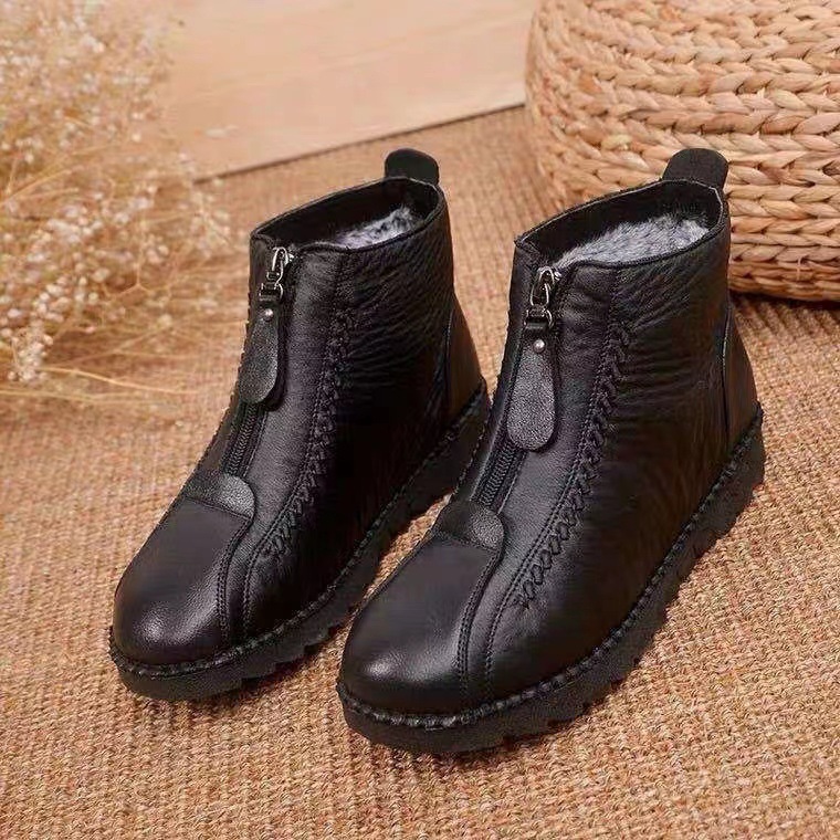 Nuevas botas de nieve casuales de invierno para mamás, estilo europeo y americano, con forro polar grueso, talla grande, corte bajo, con cremallera, zapatos de algodón, talla 43.