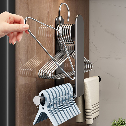 Clothes hanger storage gadget balcony clothes hanger hook wall-mounted organizer drying rack hole-free household storage rack foldable