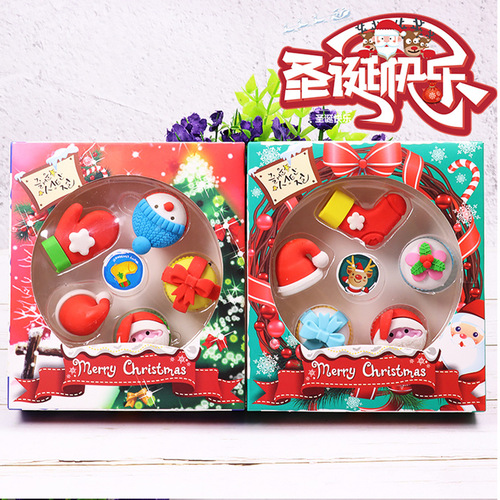 Christmas Eraser Set School Supplies Cartoon Shape Pencil Eraser Gift Box Kindergarten Gift Eraser Wholesale