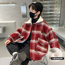 儿童装男童加绒外套秋冬季2025新款大童冬装加厚呢大衣年服洋气潮