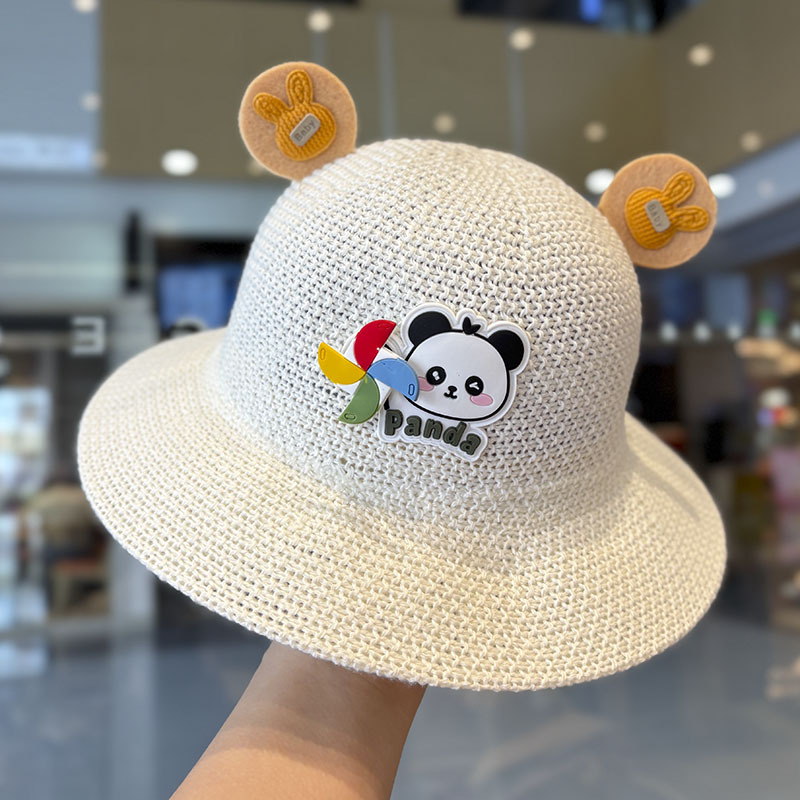 Sombrero para niños Sombrero de paja hueco de verano Molino de viento para bebés Sombrero para el sol al aire libre Sombrero para niños y niñas Sombrero de pescador de alero grande