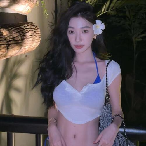 Yumingling Style Short Sleeve Cover-up Girl Soft Sleeveless Button Bikini Set for Beach and Swimming