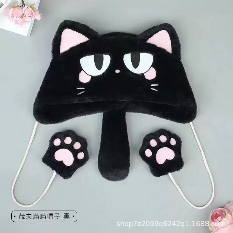 ins恶魔小喵帽子加厚可爱小恶魔头套万圣节小众暗黑猫耳朵帽子女|undefined