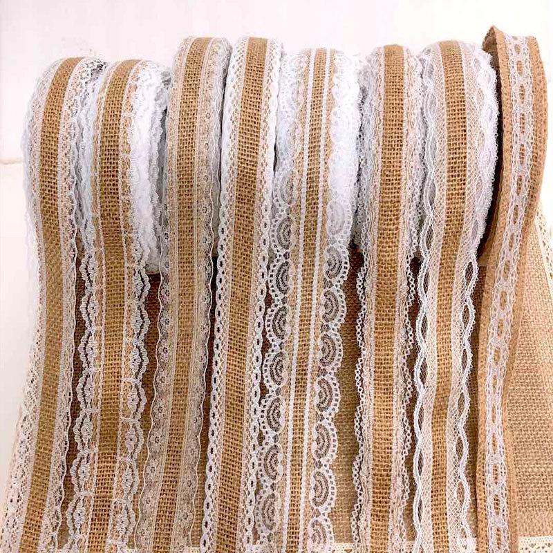 2.5cm wide primary color lace linen roll DIY Christmas decoration linen roll two sides lace jute roll wholesale 2.5cm wide primary color lace linen roll DIY Christmas decoration linen roll two sides lace jute roll wholesale