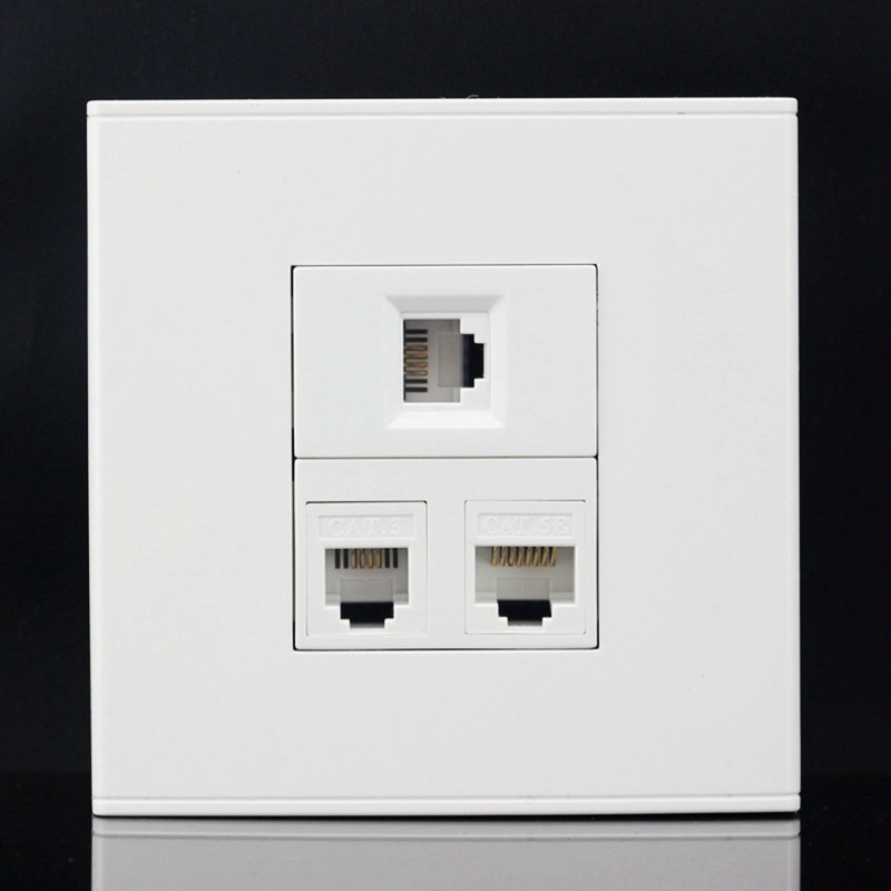 86型网络电话插座面板2个RJ11电话+电脑网线宽带信息墙壁插座面板