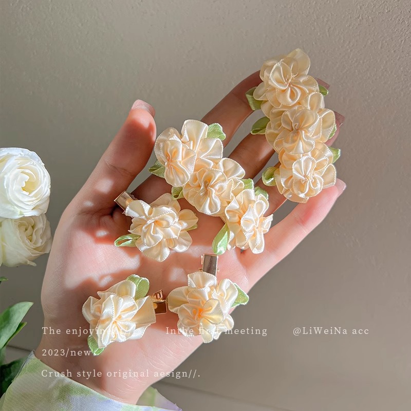 Súper hada mori camelia flor horquilla hembra verano frente lado bangs clip duckbill clip horquilla tocado estilo antiguo