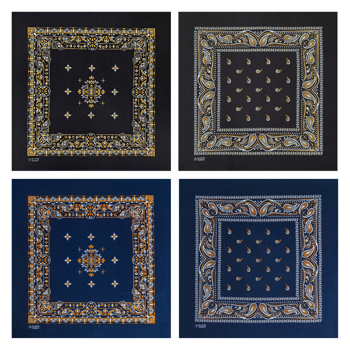 Black and Navy Blue Pure Cotton Paisley Cashew Flower American-Style Square Scarf Headscarf Street Dance Sports Cycling Neck Scarf