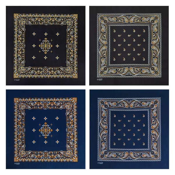 Black and Navy Blue Pure Cotton Paisley Cashew Flower American-Style Square Scarf Headscarf Street Dance Sports Cycling Neck Scarf