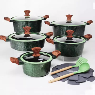 15pcs cookware set15 piece set non-stick aluminum pot die-casting lid suit Maifan stone die-casting aluminum pot