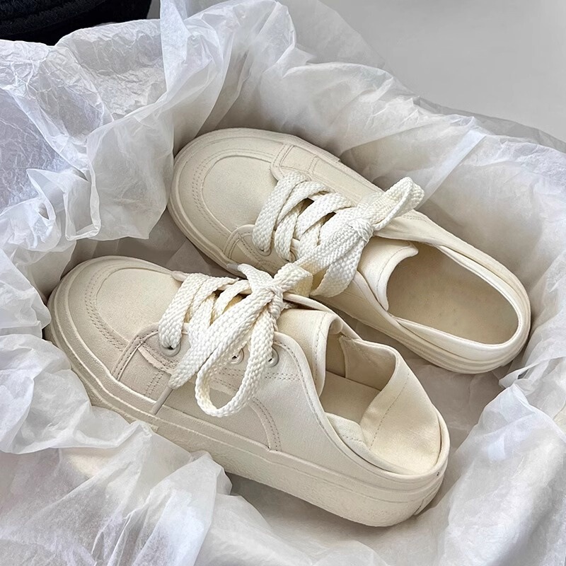 Cream Two Pairs of Canvas Shoes for Women, Summer Women's Shoes, Breathable Shoes, New White Shoes, Thick Soles, Slip-on Outer Wear Women's Slippers