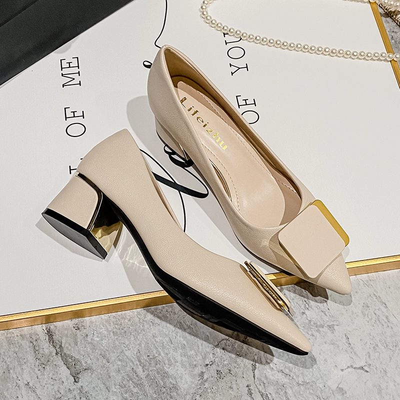 Остроконечная французская туфли на высоком каблуке толстые туфли на каблуке женщины 2025 новая модель поздняя обувь большого размера женская обувь 41-43 весна