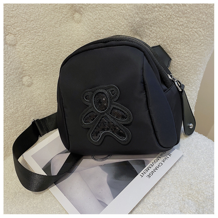 commuter leisure bear sequined Oxford cloth bag crossbody bag chest bag shell bag_voghion.com