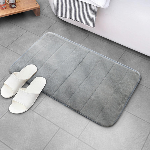 Source manufacturer wholesale thickened memory foam floor mats, quilted embroidered coral velvet sponge absorbent foot mats, solid color entrance door mats