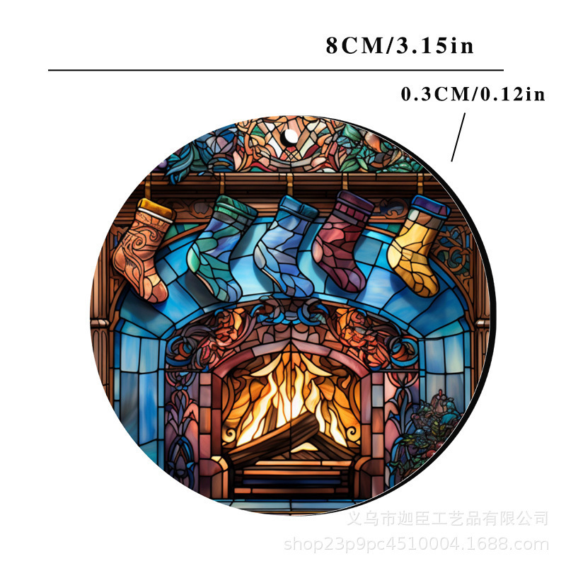クロスボーダー起爆クリスマスストラップパーティーペンダントサンタクロース漫画クリスマスツリーペンダントアクリル円形平面|undefined