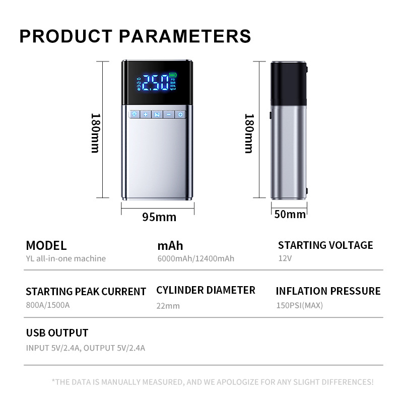 [Yl03] Large-Displacement Car Emergency Starting Power Supply and Air Pump All-In-One Power Bank, Multifunctional Portable Inflator