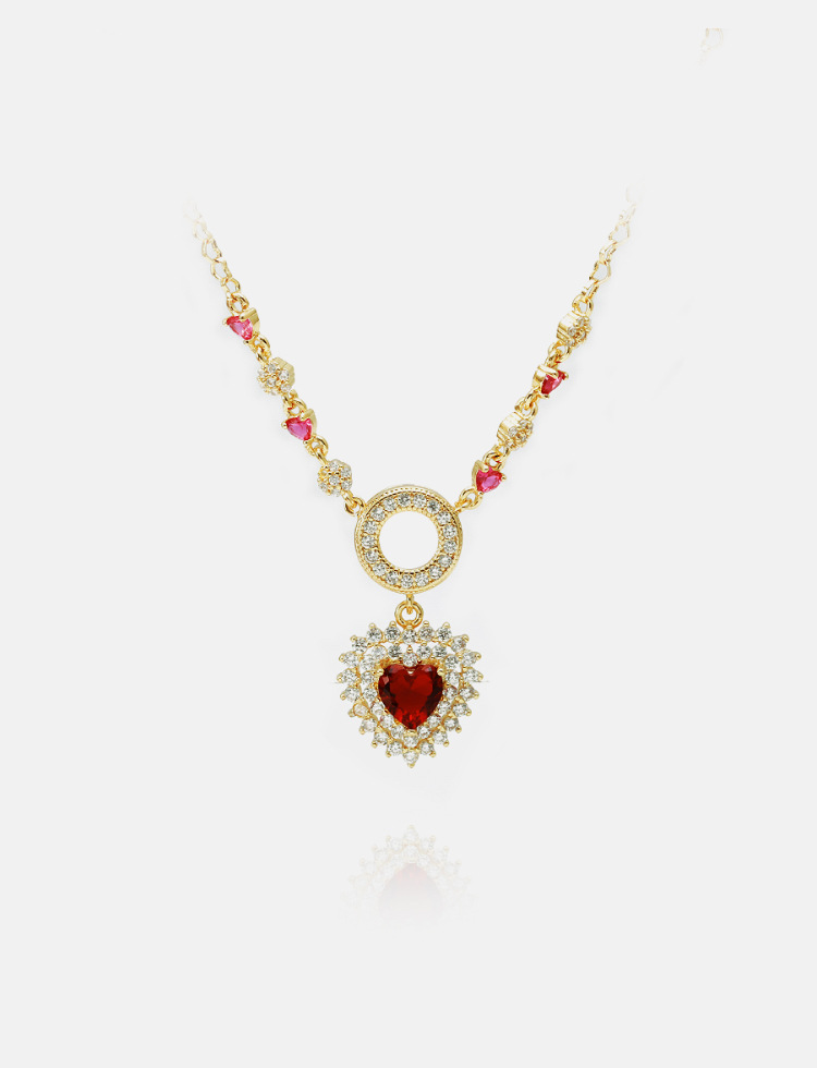 Al Por Mayor Collar De Corazón Rojo De Circón Chapado En Oro De Moda display picture 6