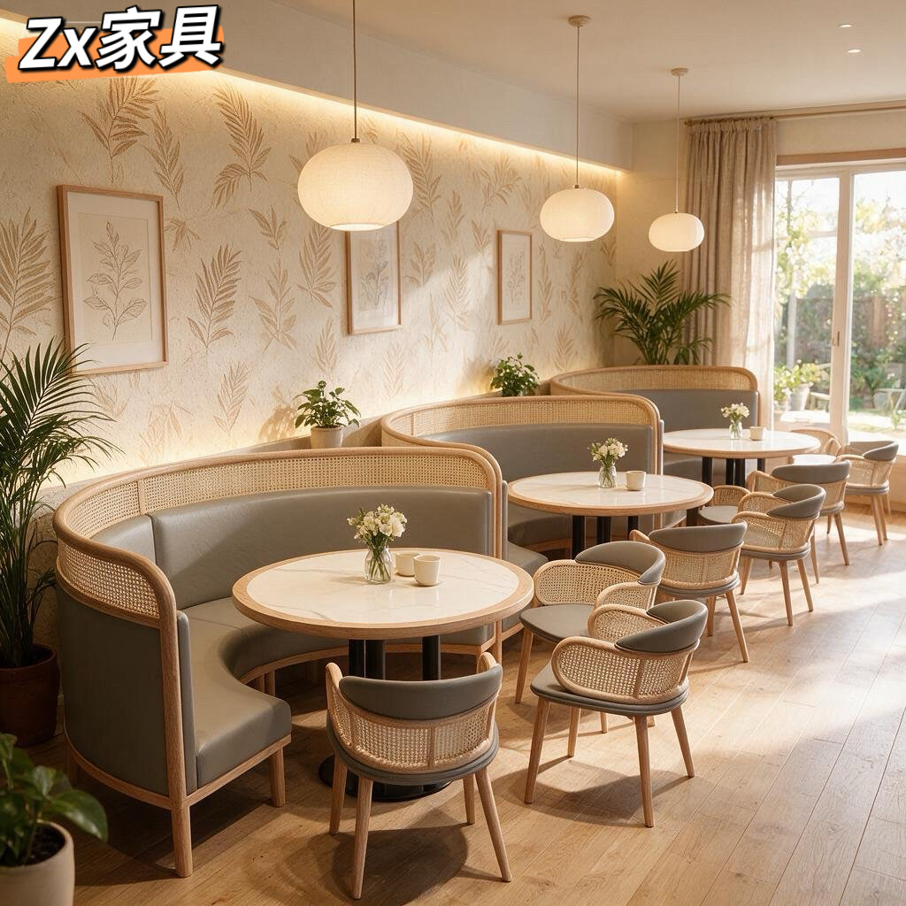 Retro cafe and Japanese restaurant table and chair set for commercial use in restaurants, hotels, and hot pot restaurants, solid wood booth seating, sofa, table, and chairs