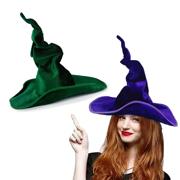 New in stock Halloween Twisted Hat Purple Green Velvet Witch Hat Cross Border Holiday Party COS Witch Hat
