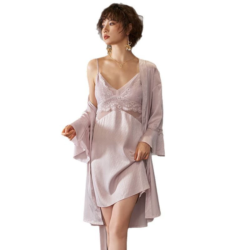 Autumn pijama, set, simple and elegant design, Korean style, V-neckline