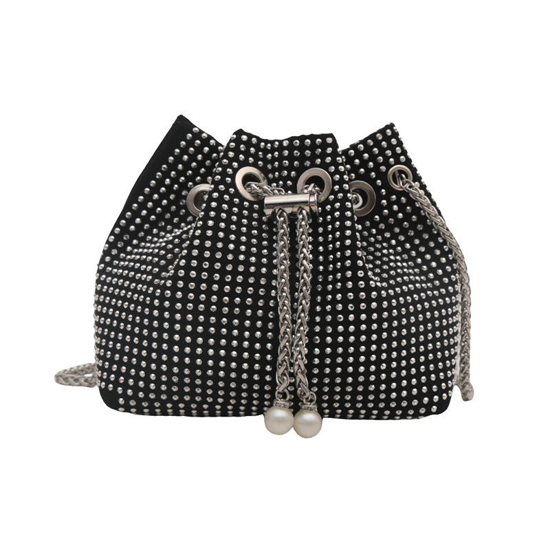 2025 nuevo bolso femenino, bolso de diamantes de imitación, bolso de cubo de diamantes con cadena llena de diamantes, diseño de nicho, bolso de mensajero de moda de moda