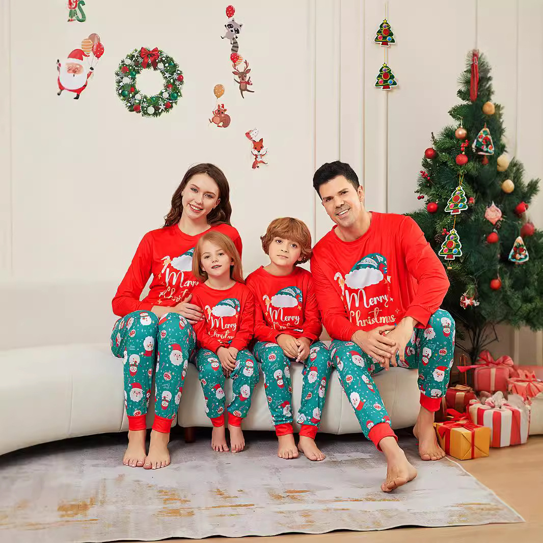 Kerstmis Santa Crutch Letter Kerstmis Familie pak bedrukte homewear pyjama_voghion.com