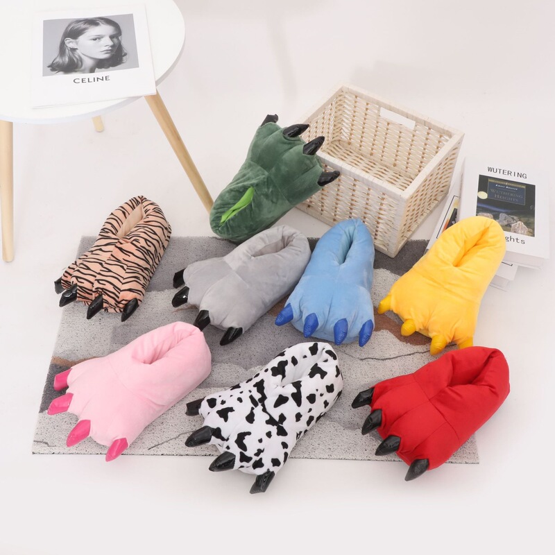 Cute Realistic Cat Paw Plush Toy Cross-Border Indoor Couple's Funny Slippers with Paws, Fun Thickened Cotton Slippers