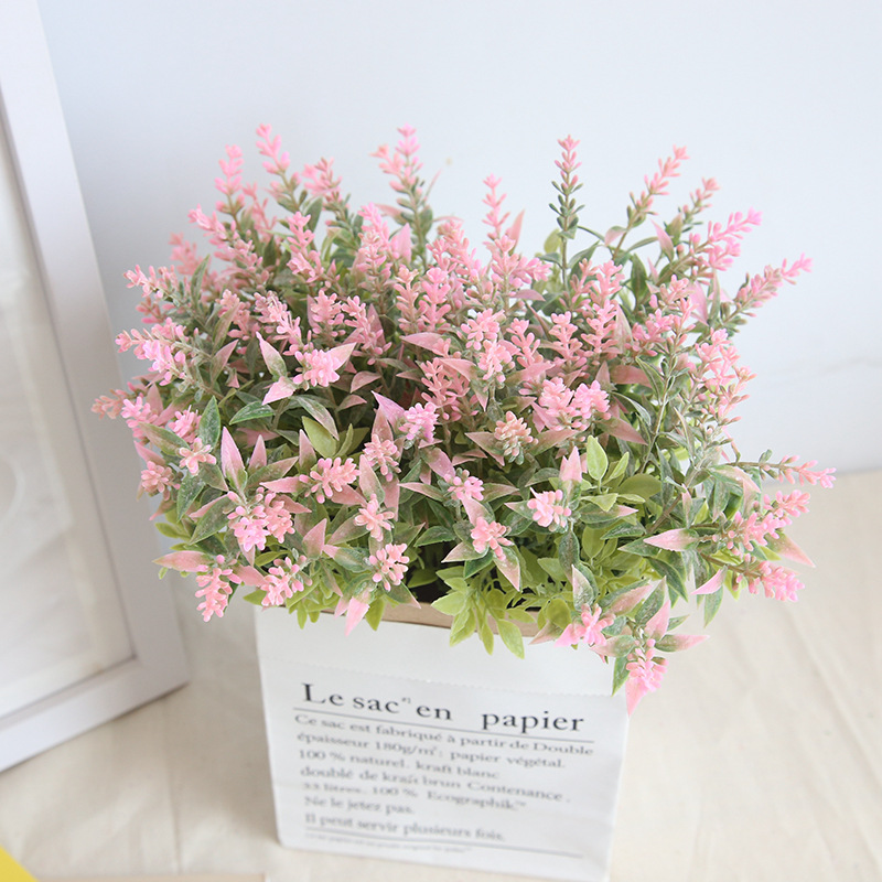 跨境塑料花薰衣草仿真花廠家家居裝飾婚慶花牆植物牆假花MW05554