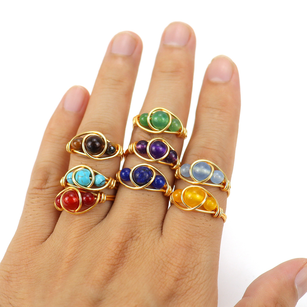 Amazon new personalized handmade winding gold agate beads crystal ring women's ring R17