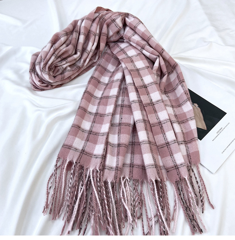 Sciarpa a quadri donna sciarpa con frange calda autunno inverno_voghion.com